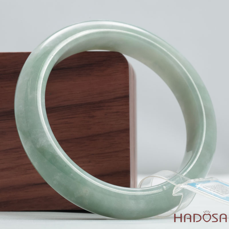 Vòng Cẩm Thạch A xanh điểm bông bản oval ni 54