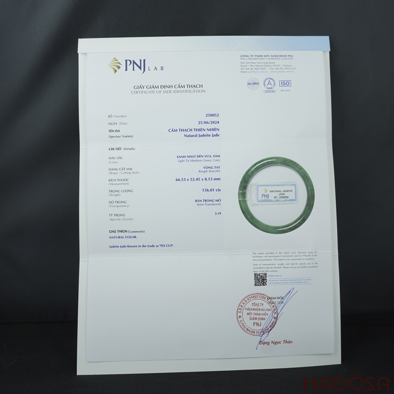 Vòng Ngọc Cẩm Thạch tròn xanh tươi ni 52