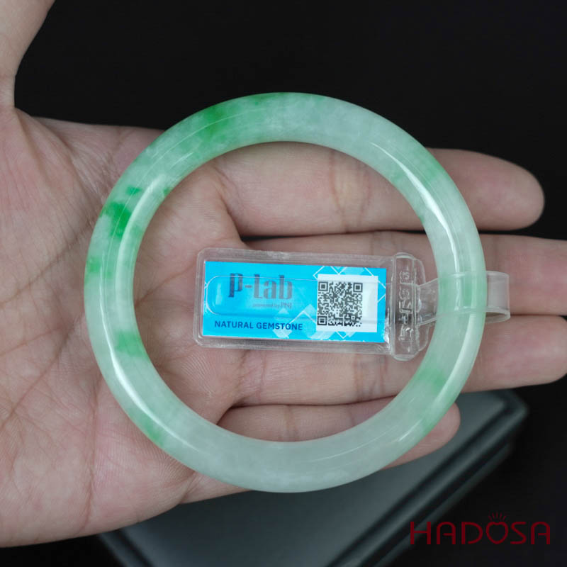 Vòng Ngọc Cẩm Thạch bản tròn xanh trong vân đậu ni 56