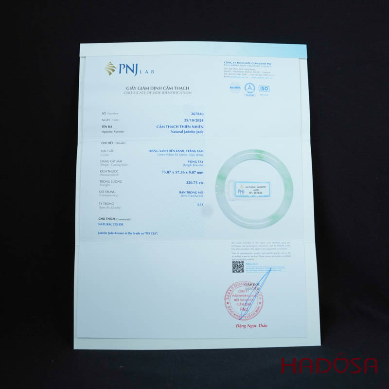 Vòng Ngọc Cẩm Thạch bản tròn xanh trong vân lý ni 56