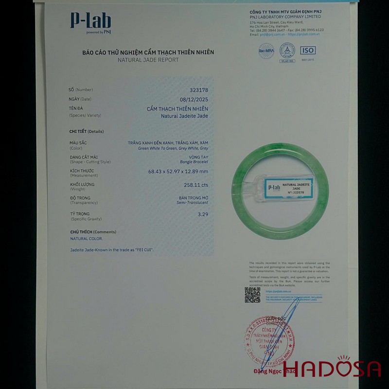 Vòng Kiềng Ngọc Cẩm Thạch Bản Hẹ Xanh Đậu Ni 52 - HADOSA