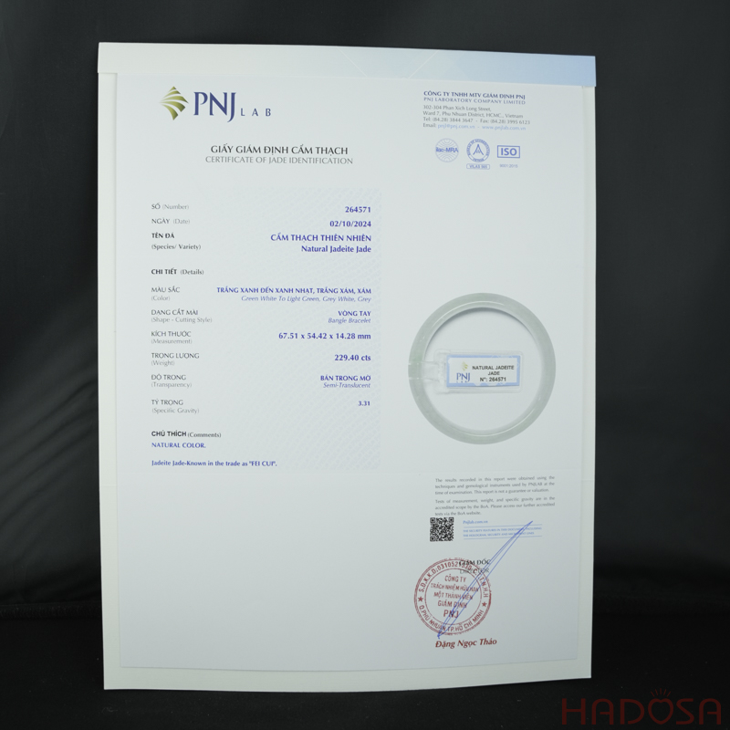 Vòng Ngọc Cẩm Thạch oval trắng trong vân xanh ni 54