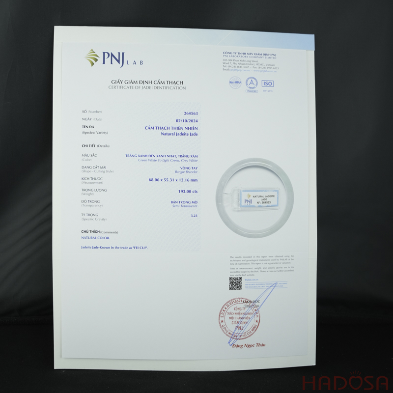 Vòng Bạch Ngọc Cẩm Thạch Oval Điểm Xanh Lý Ni 55