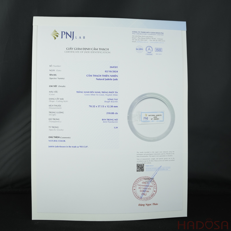 Vòng Ngọc Cẩm Thạch oval xanh trong ánh tím ni 57