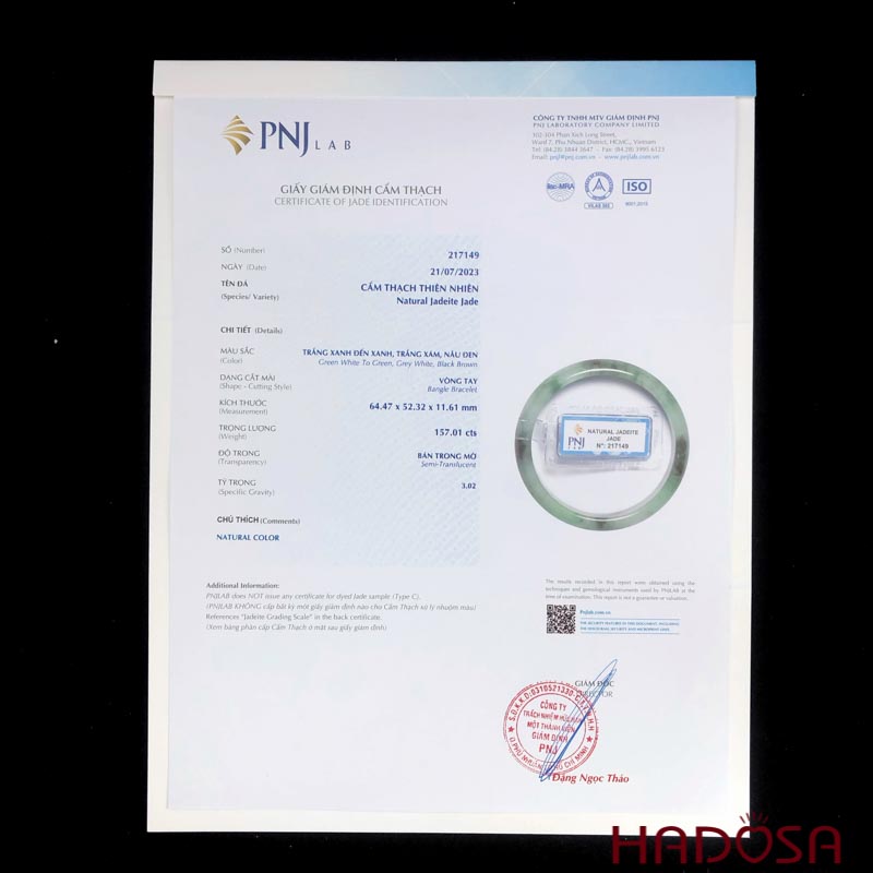 Vòng Ngọc Cẩm Thạch trắng vân xanh lý ni 52