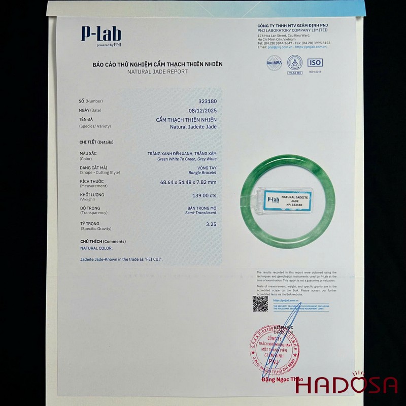 Vòng kiềng Cẩm thạch bản tròn xanh đậu nếp hóa ni 54 | HADOSA