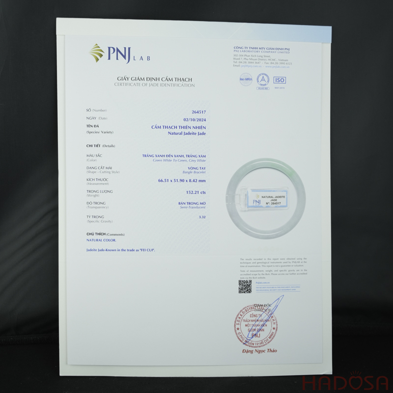 Vòng Ngọc Cẩm Thạch tròn trắng lí vân xanh ni 52