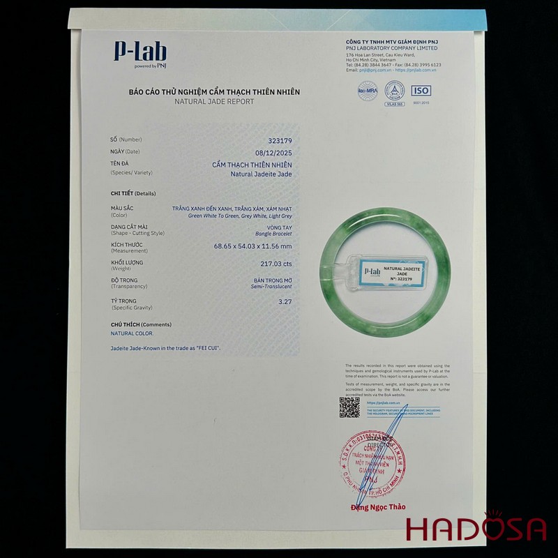 Vòng kiềng Cẩm thạch bản hẹ xanh đậu ni 54 | HADOSA
