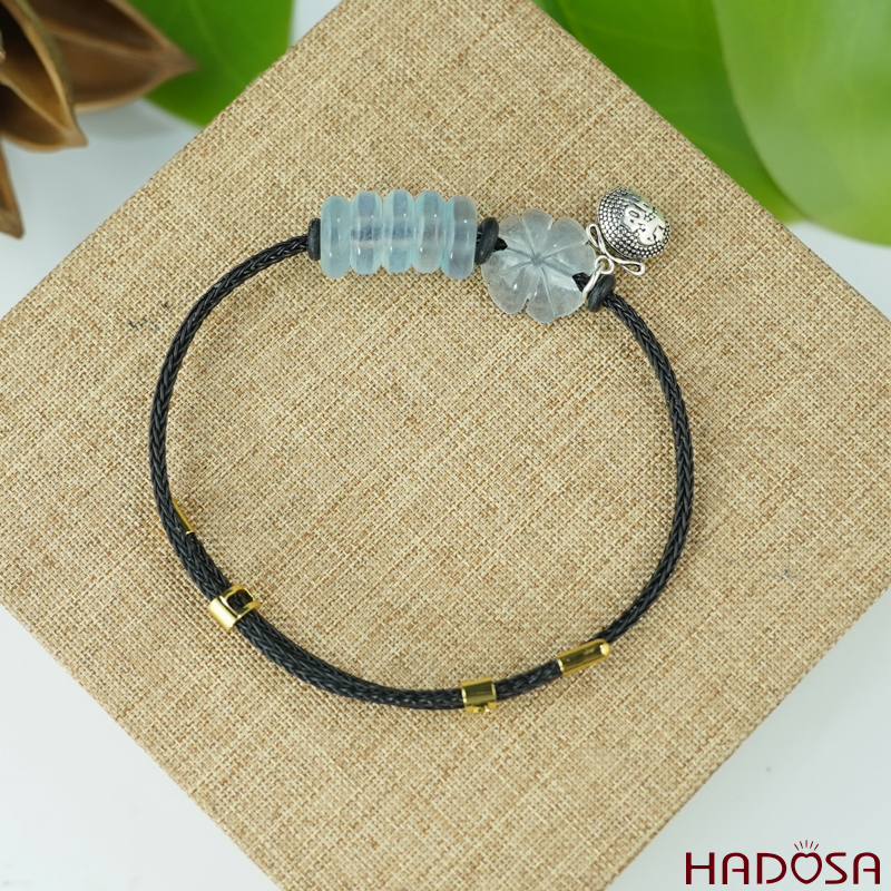 Vòng ngũ điếu Aquamarine cỏ 4 lá