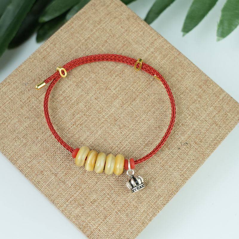 Vòng ngũ điếu mắt hổ vàng nâu mix charm vương miện