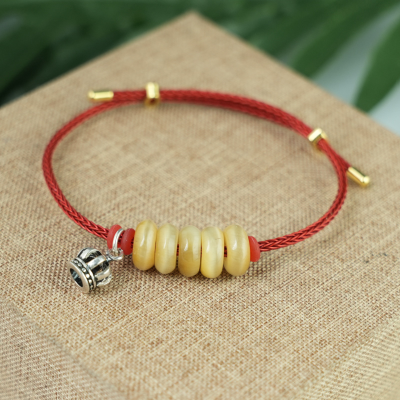 Vòng ngũ điếu mắt hổ vàng nâu mix charm vương miện