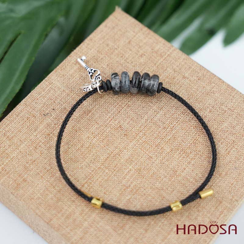 Vòng ngũ điếu thạch anh tóc đen mix charm chìa khóa