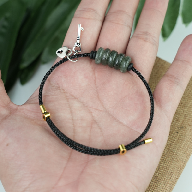 Vòng ngũ điếu tóc xanh mix charm chìa khóa