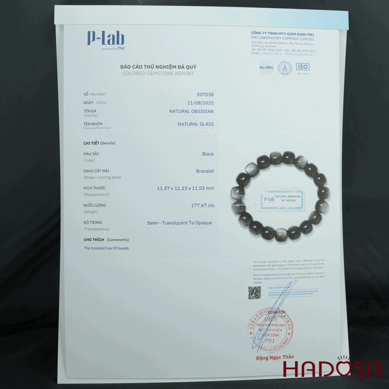 Vòng tay đá Obsidian-Hắc Diện Thạch ánh bạc hạt trụ 11x12mm
