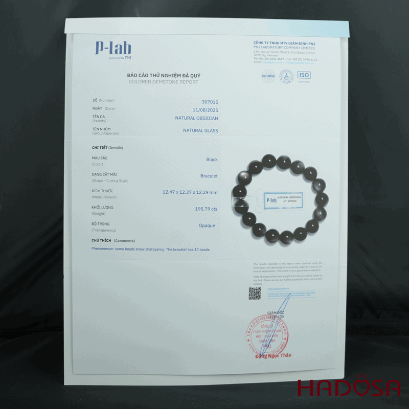 Vòng tay đá Obsidian-Hắc Diện Thạch ánh bạc 12mm