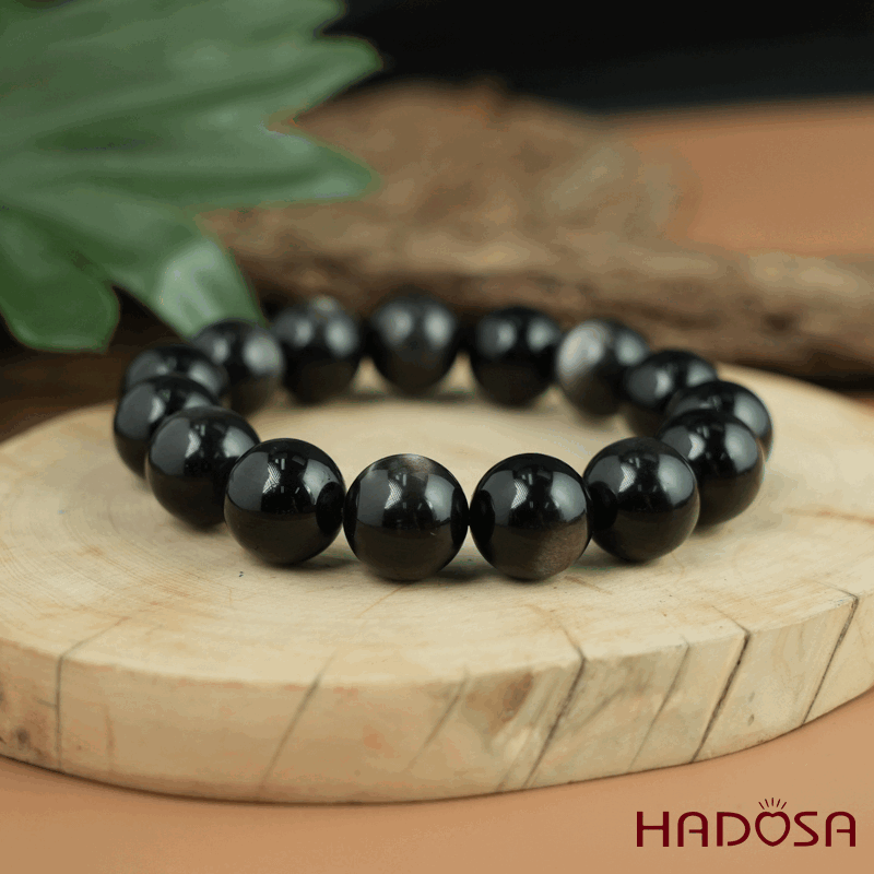 Vòng tay đá Obsidian-Hắc Diện Thạch Ánh Bạc 14mm