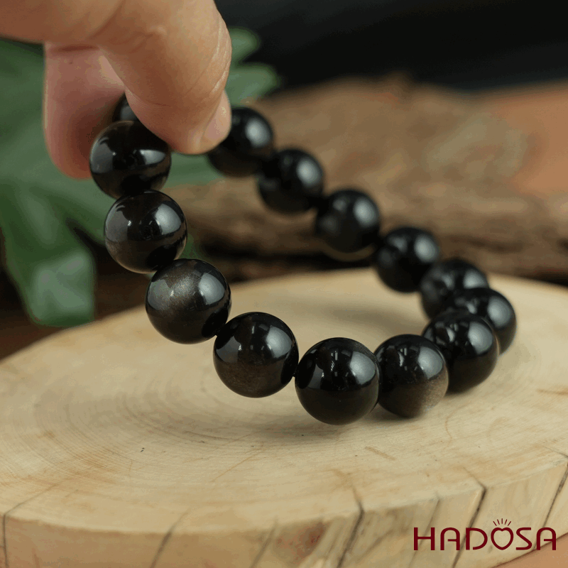 Vòng tay đá Obsidian-Hắc Diện Thạch Ánh Bạc 14mm
