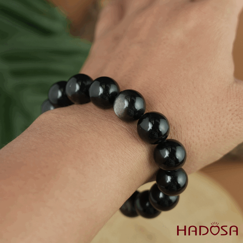 Vòng tay đá Obsidian-Hắc Diện Thạch Ánh Bạc 14mm