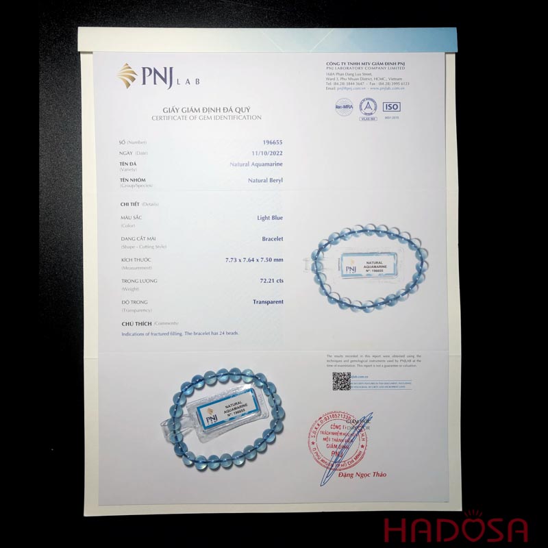 Vòng tay đá Aquamarine 7mm chuẩn 7A