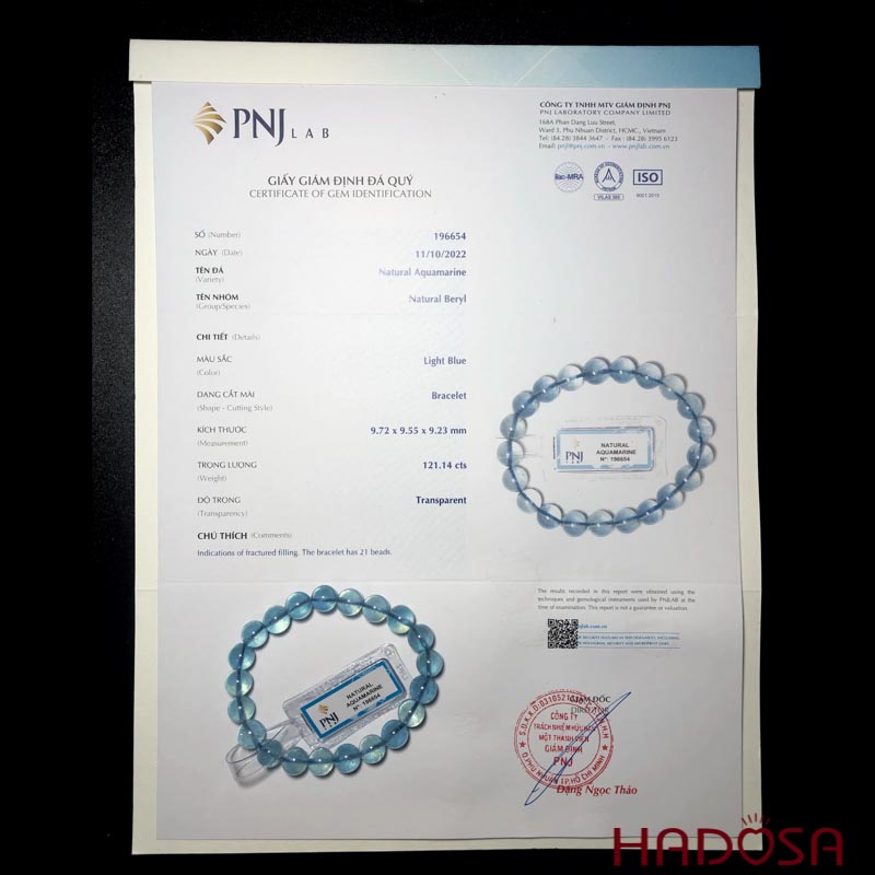 Vòng đá Aquamarine 9mm chuẩn 7A