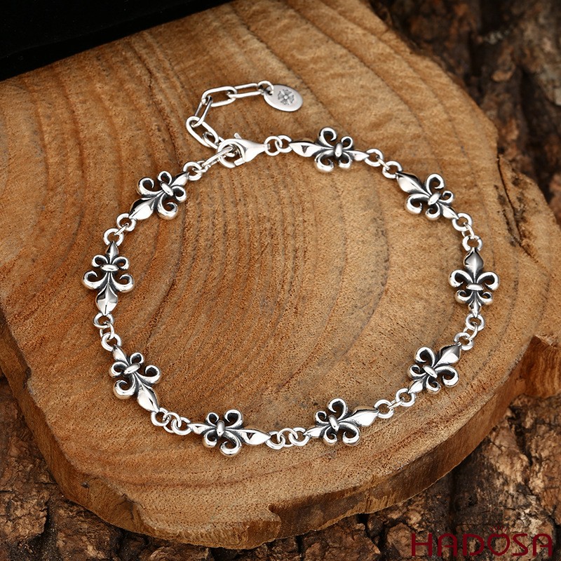 Lắc Tay Bạc Thái 925 Nam Nữ Hoa Huệ Fleur-de-lis