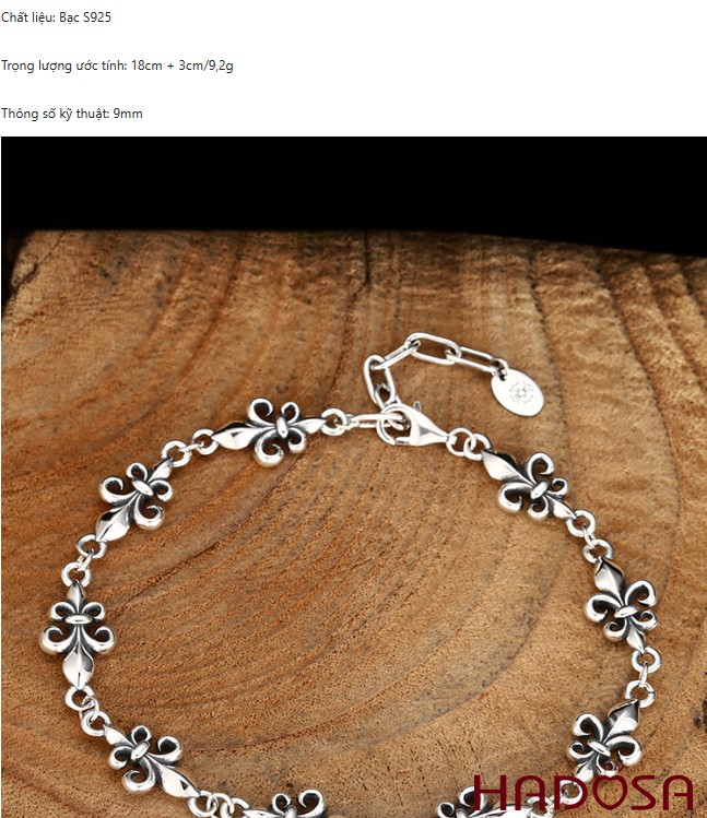 Lắc Tay Bạc Thái 925 Nam Nữ Hoa Huệ Fleur-de-lis