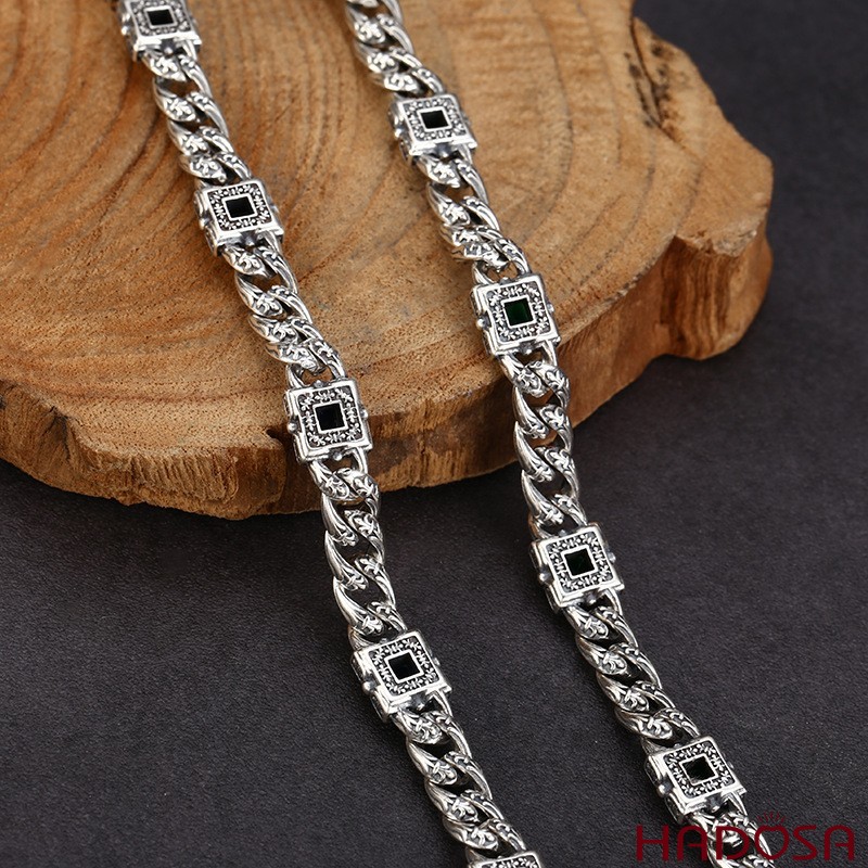 Lắc Tay Bạc Thái Nam Đính Đá Xanh CZ