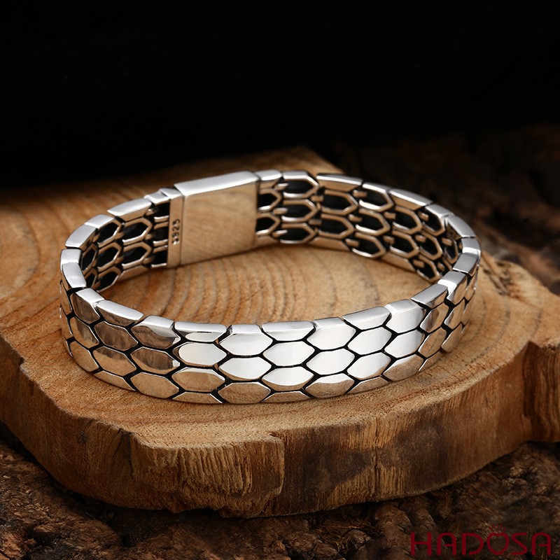 Lắc Tay Bạc Bản Lớn Kiểu Dáng Vảy Rắn