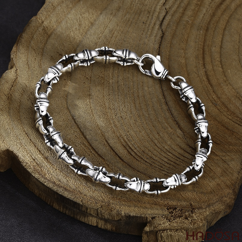 Vòng Tay Nam Bạc Thái Mắt Xích Phối Đốt Tre