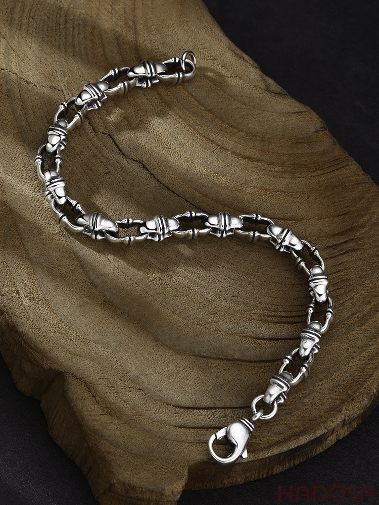 Vòng Tay Nam Bạc Thái Mắt Xích Phối Đốt Tre