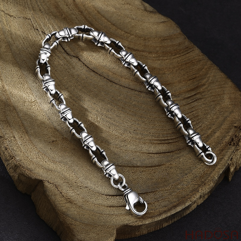 Vòng Tay Nam Bạc Thái Mắt Xích Phối Đốt Tre