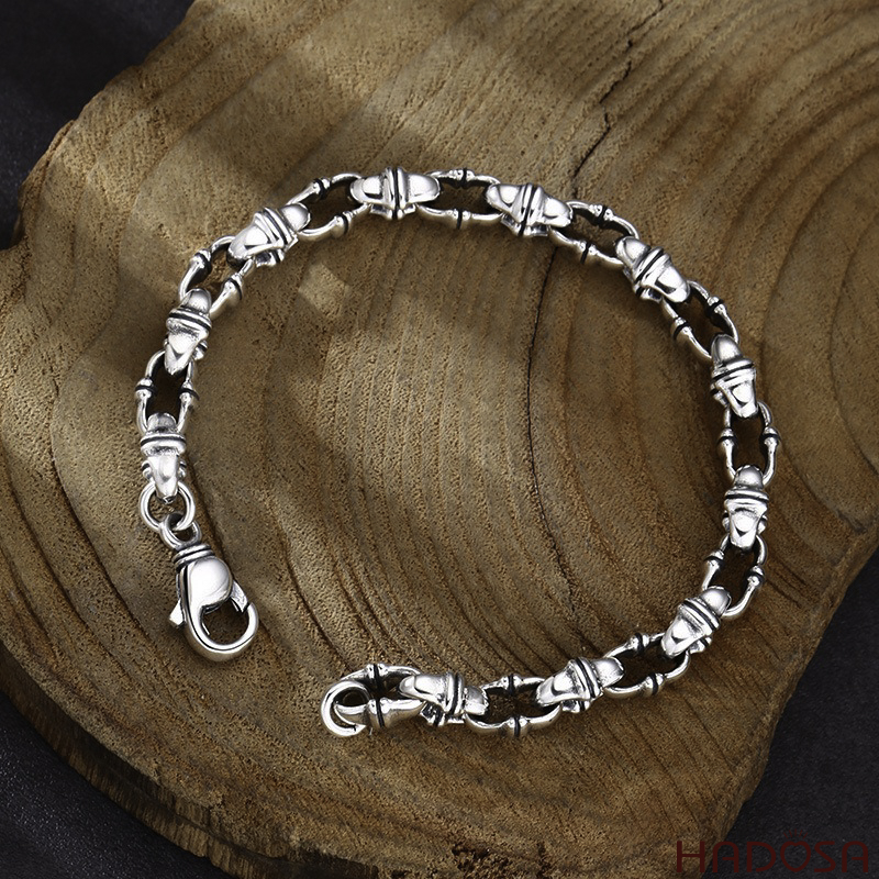 Vòng Tay Nam Bạc Thái Mắt Xích Phối Đốt Tre