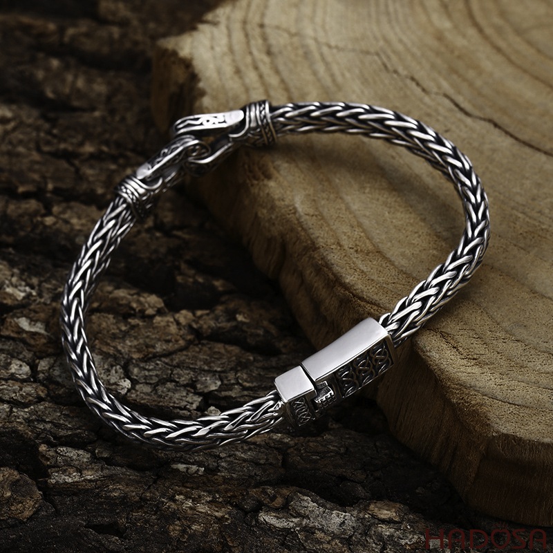 Vòng tay bạc Thái Kiểu Dây Bện Tây Tạng