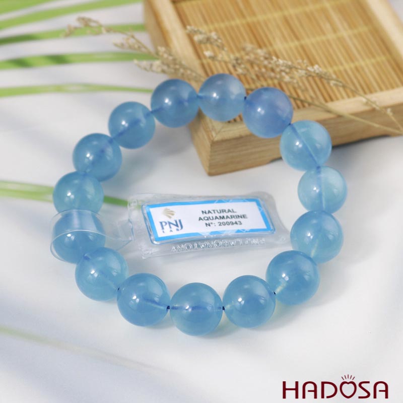 Vòng đá Aquamarine 14mm chuẩn 8A