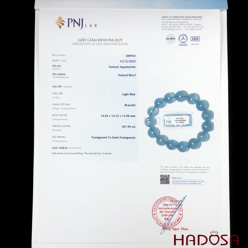 Vòng đá Aquamarine 14mm chuẩn 8A