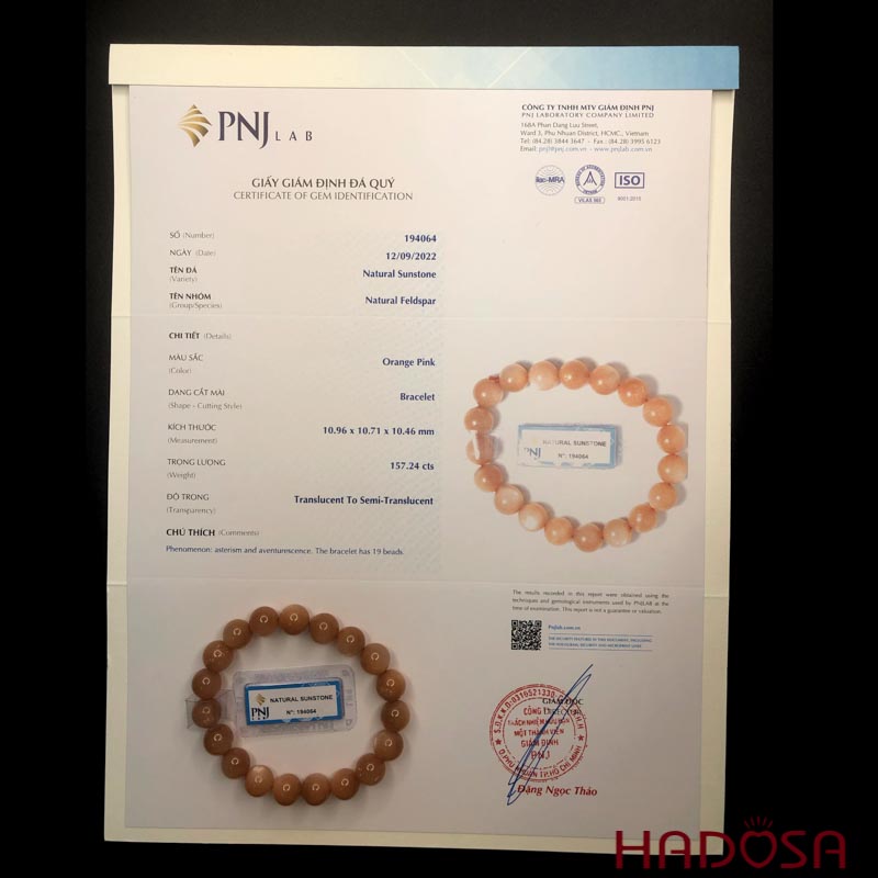 Vòng tay đá Mặt Trời Sunstone 10mm cao cấp chuẩn 4A