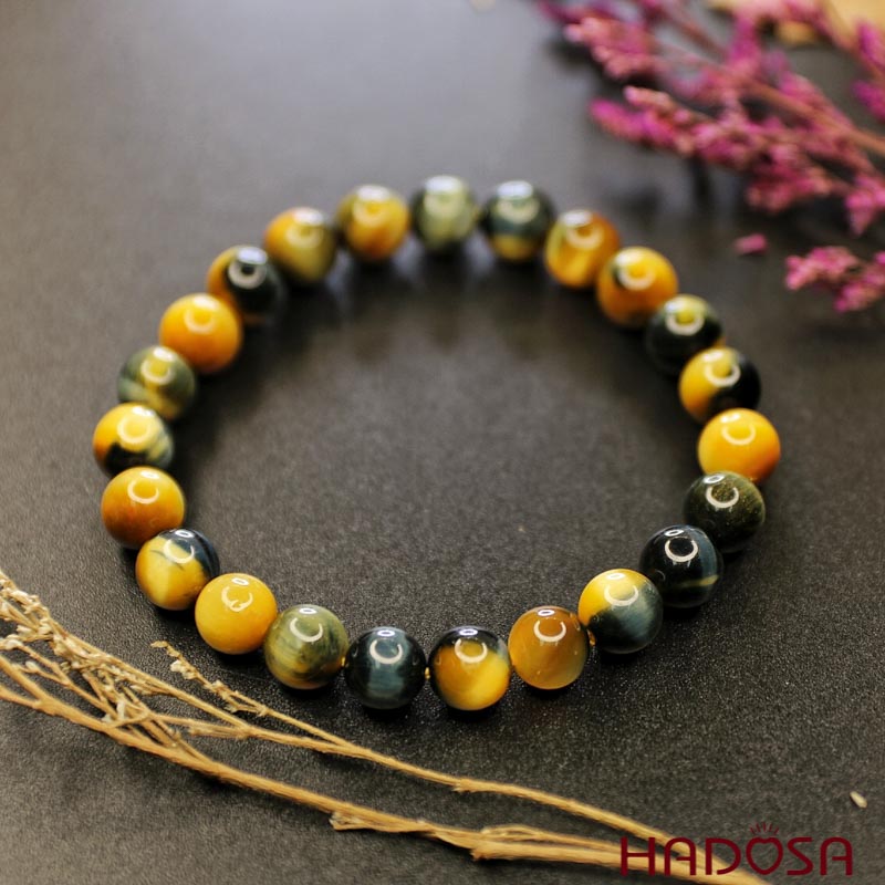 Vòng Thạch Anh Mắt Hổ Xanh Vàng 8mm cao cấp chuẩn 6A