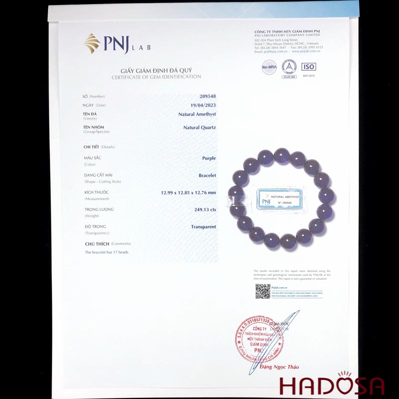 Vòng đá Thạch anh tím 13mm chuẩn 6A