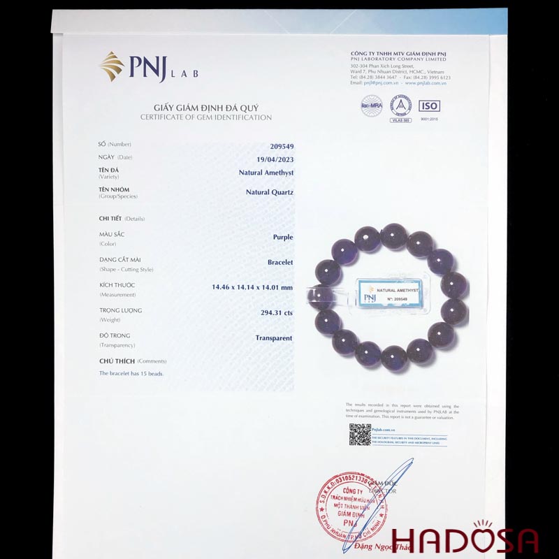 Vòng đá Thạch anh tím 14mm chuẩn 6A