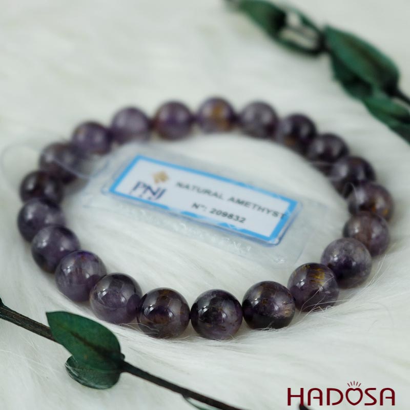 Vòng thạch anh tím tóc vàng 9mm chuẩn 5A