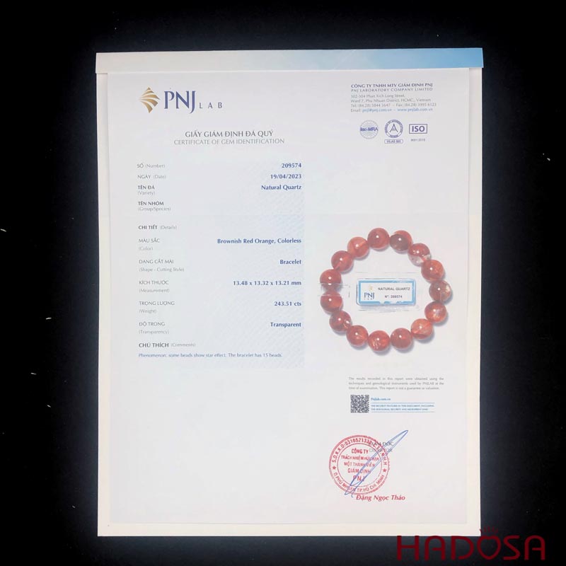 Vòng đá Thạch Anh ưu linh huyết 13mm