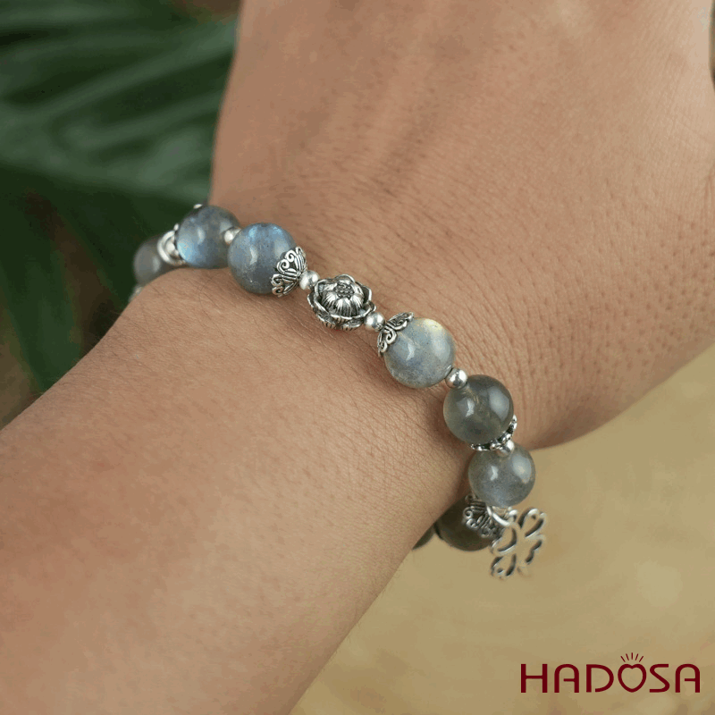 Vòng tay đá Xà Cừ 10mm cao cấp chuẩn 5A mix bạc 925