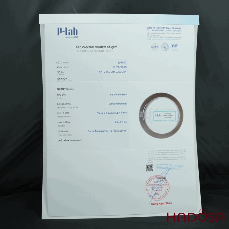 Vòng kiềng mã não xám ghi bản oval ni 50