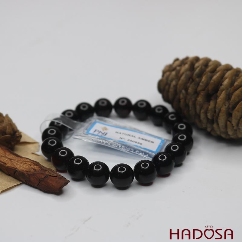 Vòng Hổ Phách Baltic Huyết đen 10mm