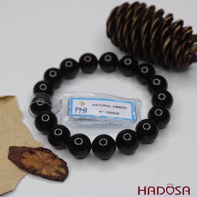 Vòng Hổ Phách Baltic Huyết đen 12mm