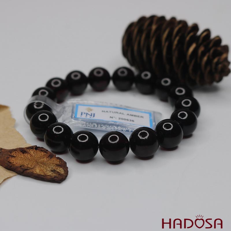 Vòng Hổ Phách Baltic Huyết đen 12mm