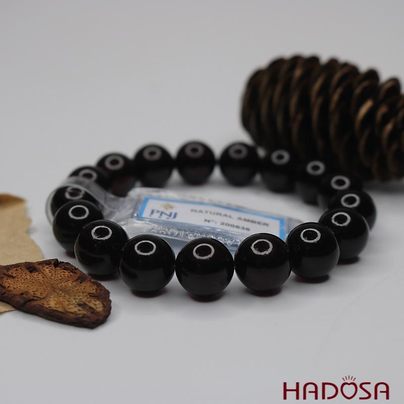 Vòng Hổ Phách Baltic Huyết đen 12mm