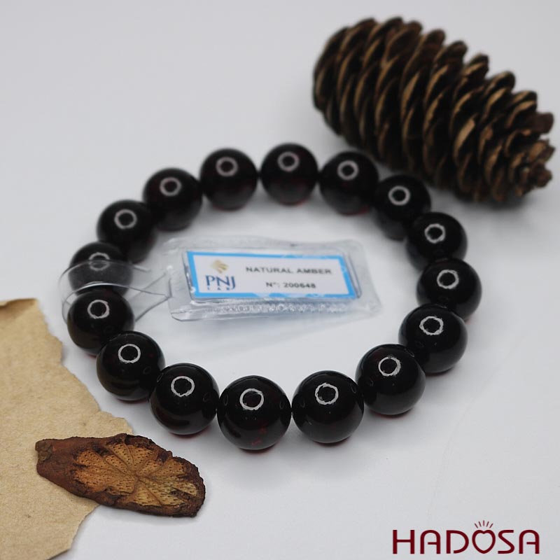 Vòng Hổ Phách Baltic Huyết đen 14mm