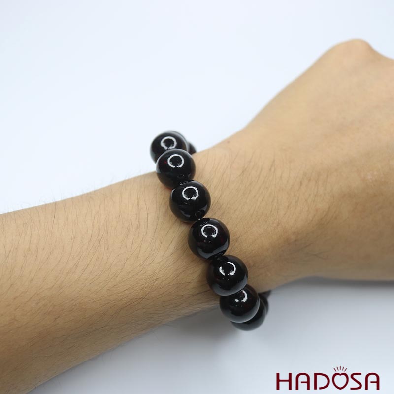 Vòng Hổ Phách Baltic Huyết đen 14mm