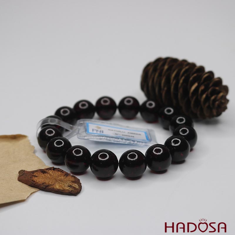 Vòng Hổ Phách Baltic Huyết đen 14mm